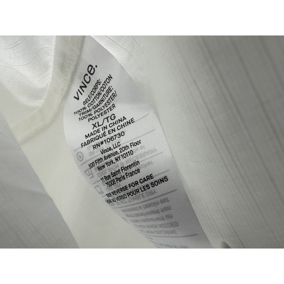 Vince Women's Braid Trim Band Collar Blouse White Button up Top Deep V-Neck XL - Picture 14 of 16